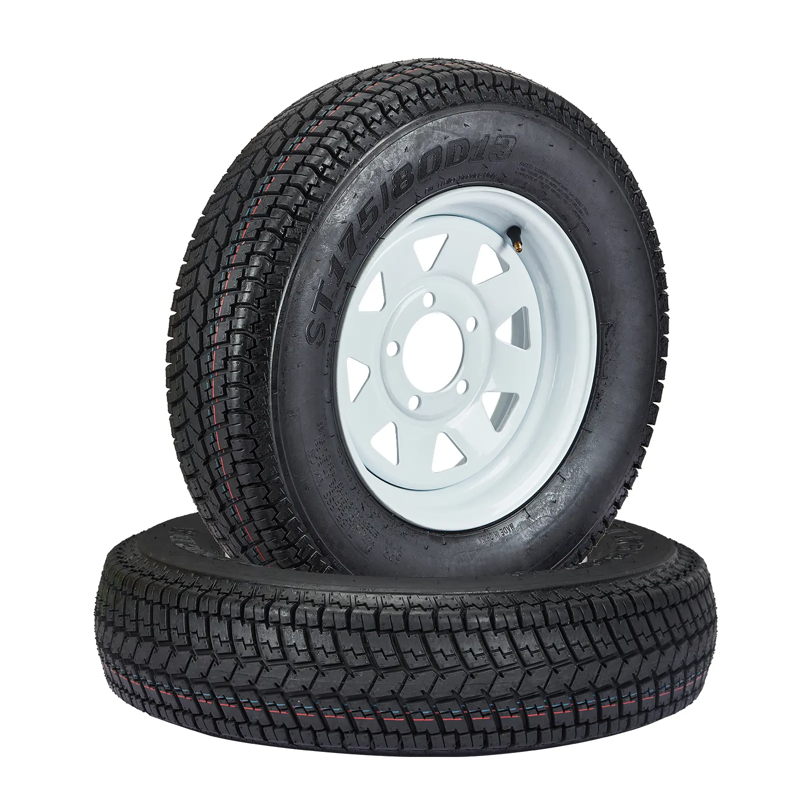 Garvee Heavy Duty Trailer Tire and Rim Set – ST175/80D13, 13" White Spoke Wheels, 5 Lug 4.5" Bolt Design, Load Range C, 6 Ply Bias, Durable Assembly for Light & Medium Duty Trailers, Set of 2