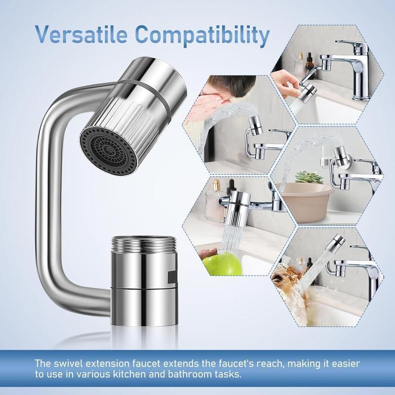 Stainless steel rotatable faucet aerator extender, convenient for full-angle control, 1440° rotating faucet aerator extender, suitable for kitchen and bathroom sink faucet spray attachments, with 2 splash-proof modes, 1pc