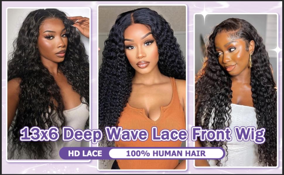 【Lemoda Outlets Deals】Lemoda Outlet Deals Water Wave Lace Front Wigs Human Hair 13x4 HD Lace Frontal Human Hair Wig 180% Density Wet and Wavy Lace Front Wigs Glueless Wigs Pre Plucked Deep Wave Wig