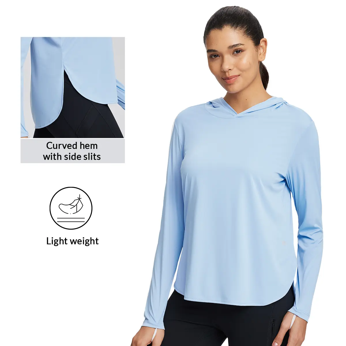 baleaf Women's UPF 50+ Hooded Rashguard, Long Sleeve SPF Sun Shirt with Thumbholes, Lightweight Activewear for Hiking & Fishing, Upf Sun Protection Women's Rashguards
