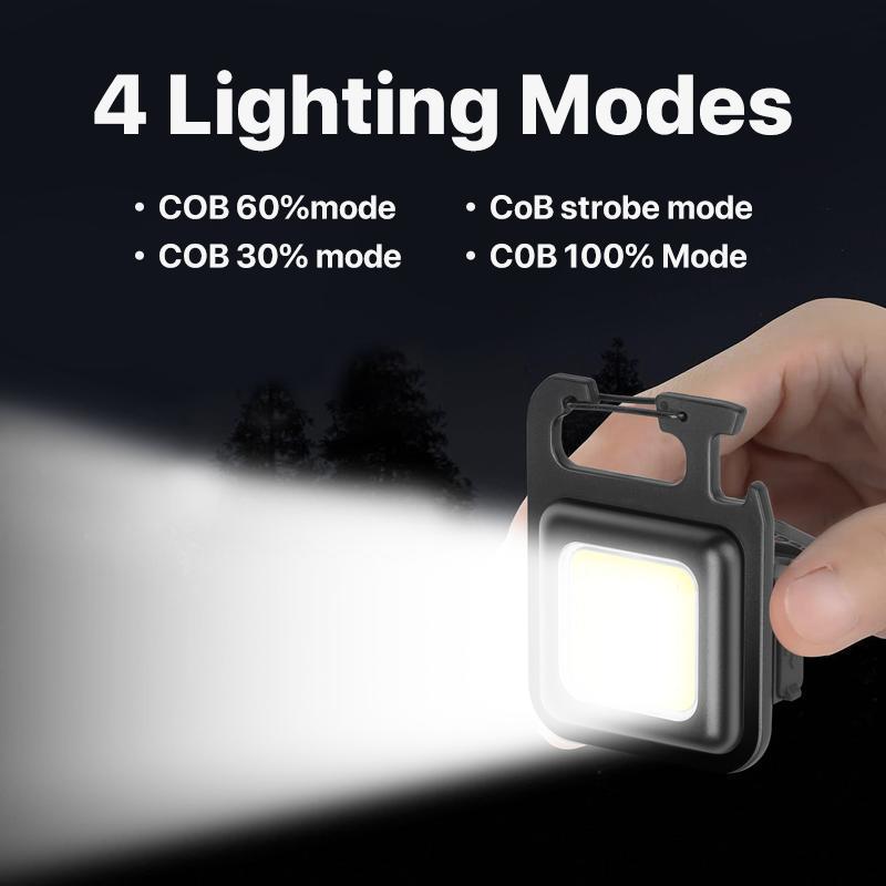 HYPERLITE 2-Pack Mini COB LED Flashlight – USB Rechargeable Keychain Light with Bottle Opener, Foldable Waterproof Design, Compact Handheld Work Light for Camping, Hiking, Emergencies, and Car Repairs，Jumpstart newyear