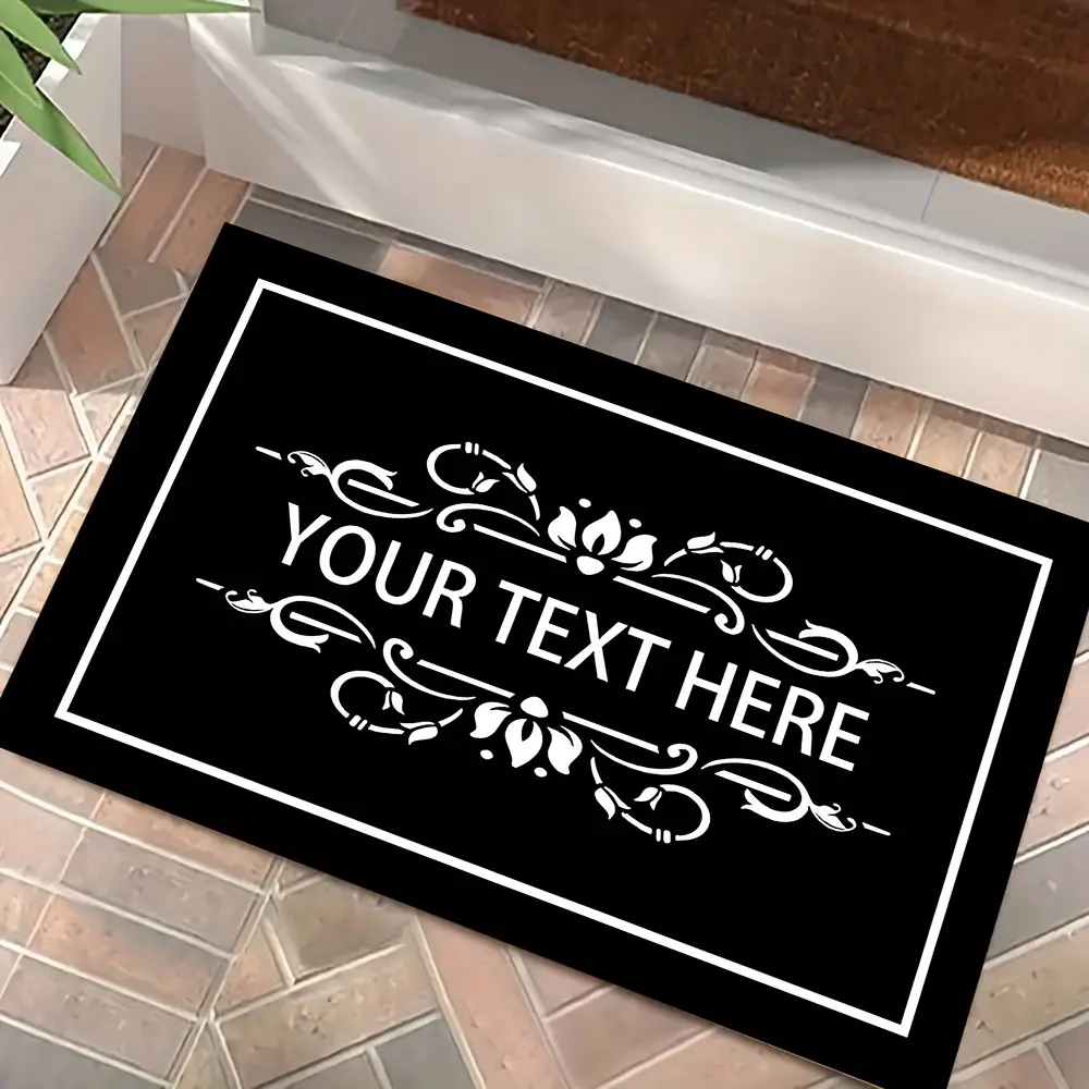 Personalized Welcome Mat - Rollable, Water Absorbent, Anti-Shrink, Durable, Lightweight Fabric Indoor Mat with Non-Slip Rubber Backing, Custom Text, Black-White Design, Ideal Housewarming Gift for Living Rooms