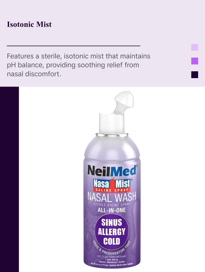 NeilMed NasaMist All-in-One Saline Spray Nasal Wash - Sterile, Isotonic, Preservative-Free, pH Balanced for Sinus Allergies & Dryness