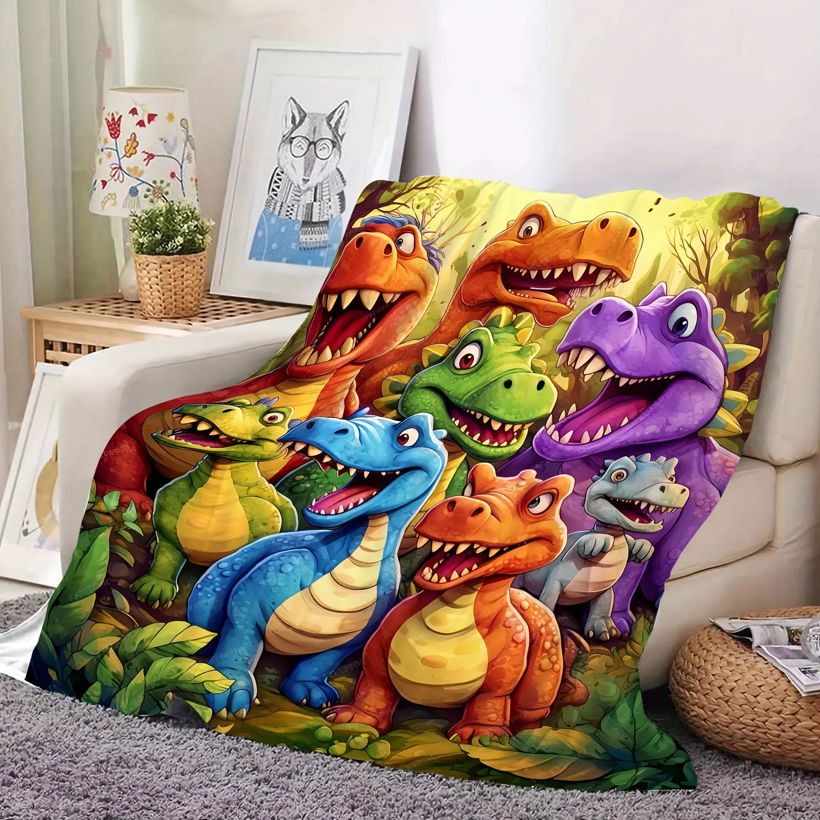 Aura Blankets Funny face dinosaur blanket tapestry comfortable warm blanket lightweight fabric fast shipping washable