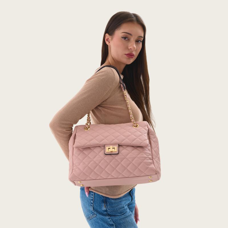 Shirley Women's Quilted Chain Tote Bag – Affordable Vegan Leather, Classic Flap Shoulder Bag for School and Work – Stylish Everyday Tote, Perfect Gift for Women in Multiple Colors