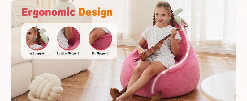 24/31 Inch Bean Bag Chair Padded Toddler Bean Bag Sofa with Padded Bean Bag Chair for Boys and Girls Beige Purple Eggplant Design