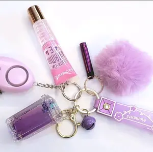 Grape Kids Safety Keychain   - Pom Pom   - Liquid Grape Charm Keychain   - Happy Moments Wristlet   - Whistle   - Alarm Siren   - Mini Bell Charm  - Lip Gloss (Random Flavor)