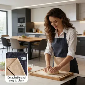 Kitchen apron with a detachable towel, unisex, strapless design for easy wearing and removal, with storage pockets, made of three-layer composite fabric, a great cooking helper for the whole family.
