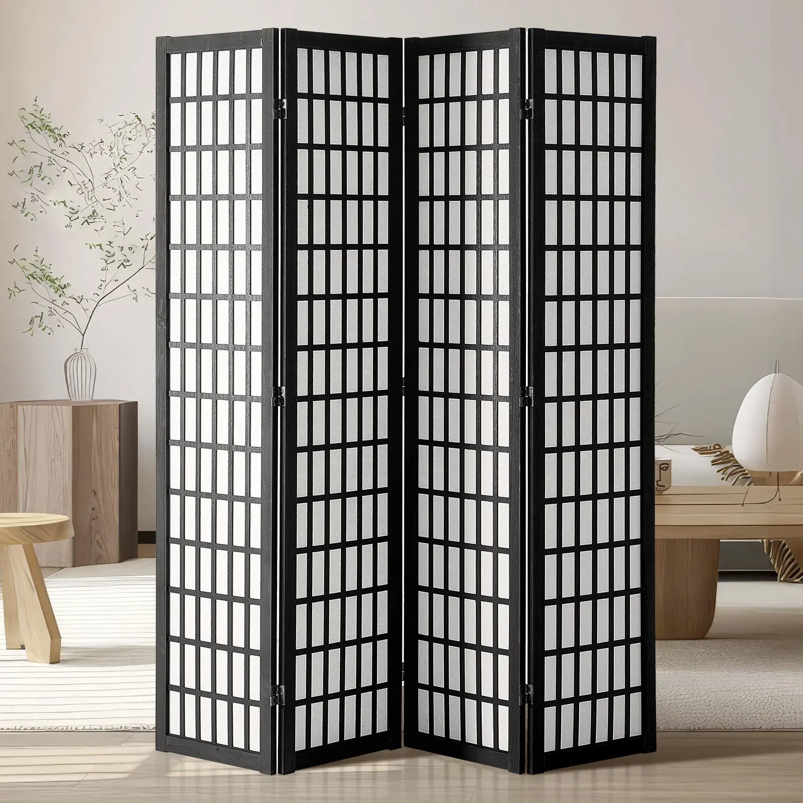 【summerfinds】VEVOR Room Divider, 4 Panel Japanese Room Divider, Wood Folding Privacy Screen Indoor, Japanese Partition Dividers Portable Decoration Screens, for Room Separation Home Office Restaurant & Bedroom