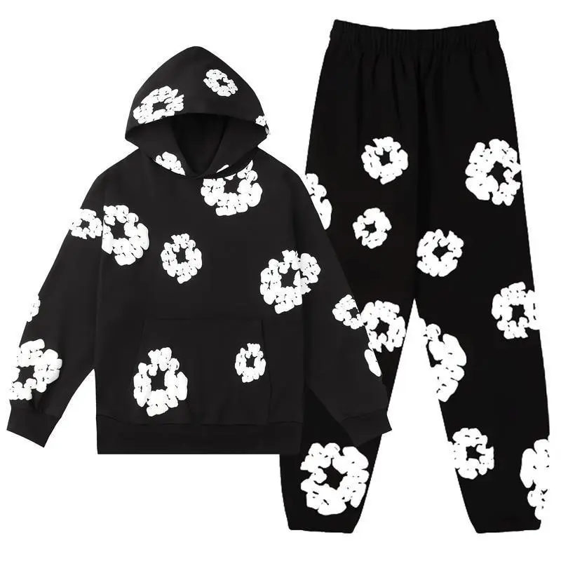 (New)Denim Hoodie Tracksuit 2 Pieces Unisex Y2K Running Clothing Long Sleeve Hoodie Denim Sweatshirt, Denim TersHoodie and Pants