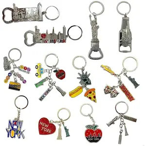 12 Pack Silver NYC Souvenir Keychain Collection, New York Metal Keychain Ring Bundle, Bulk, Includes Statue Of Liberty, Empire State, Broadway, Metro, Taxi, Big Apple, 4 Pc Bottle Opener