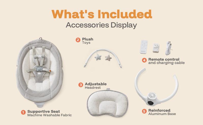 HARPPA Compact Electric Baby Swing with Music Speaker, Newborn Bouncer & Rocking Chair, Foldable Bassinet for Baby with Harness, 5 Adjustable Speeds