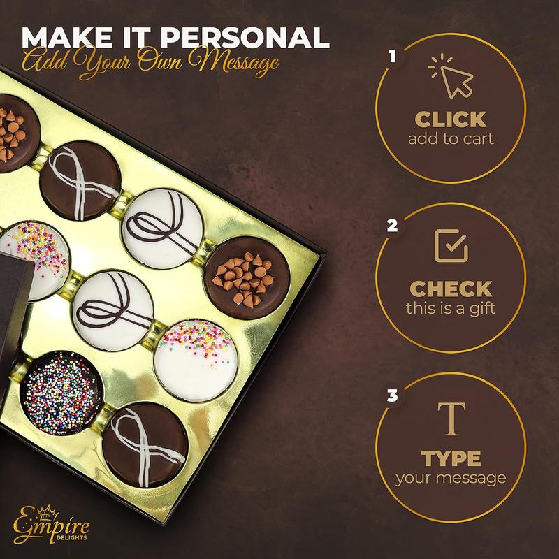 HOT - Valentines Day Cookies Gift Basket – Chocolate Covered Cookies – Fancy Valentines Day Gifts for Her – Romantic 12-Count Gift Basket