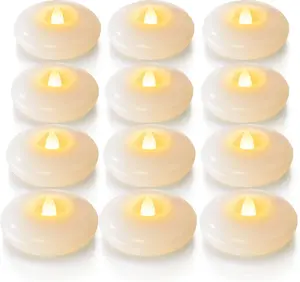 12 Pack 3” Flameless Led Floating Candles, 200 Hour White Battery Operate Waterproof Tealights for Cylinder Vases, Centerpieces at Wedding Decor, Party, Pool