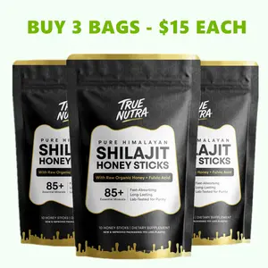 True Nutra Pure Himalayan Shilajit Honey Sticks with Raw Organic Honey Fulvic Acid, 85+ Essential Minerals, Lab-Tested for Purity, Fast-Absorbing, Long-Lasting - 10 Sticks