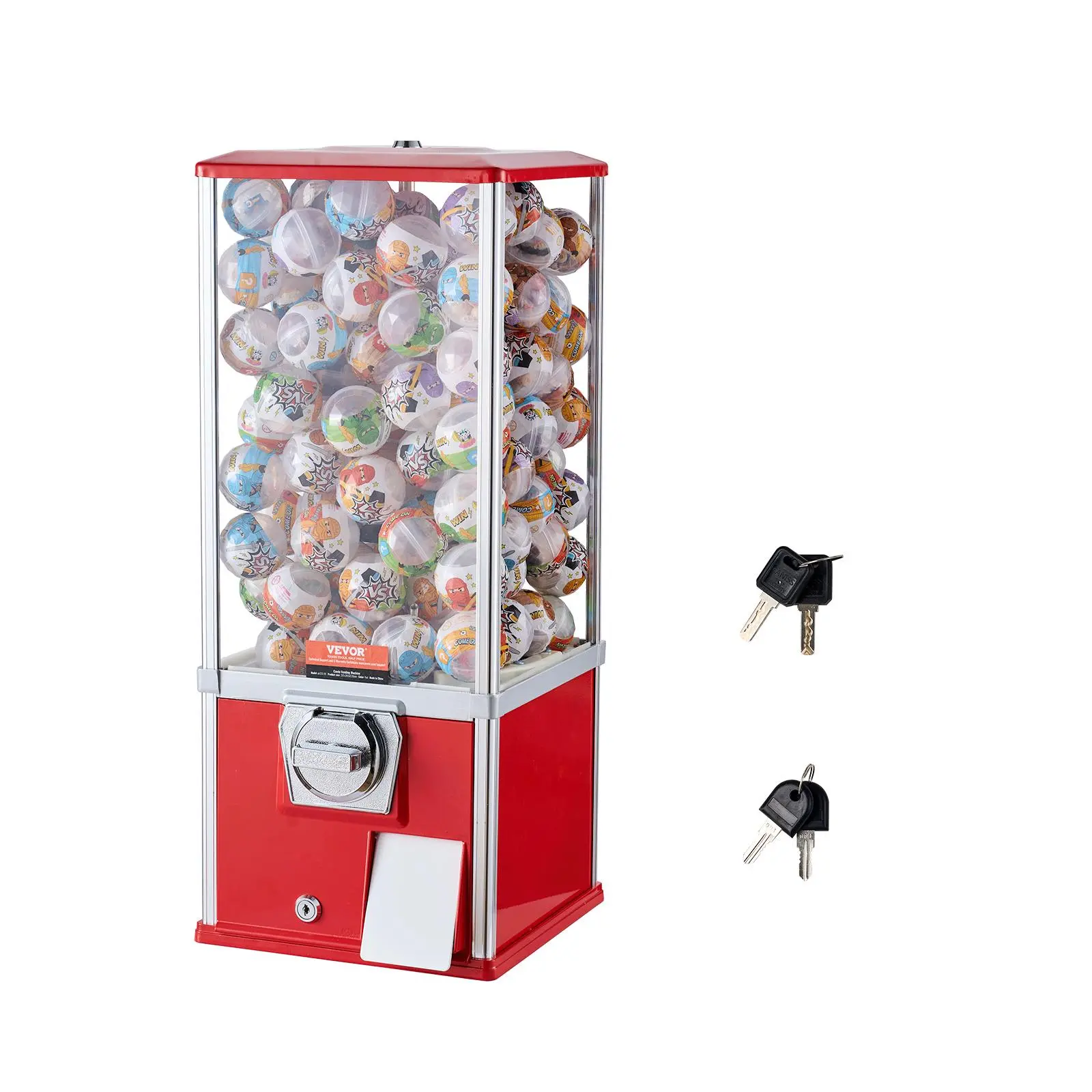 【Summerfinds】VEVOR Gumball Machine for Kids,  , 25" Height Home Vending Machine, PS Bouncy Balls Dispenser, Hold 230 Capsule Toys, Rectangle Bubble Gum Machine for Game Stores, Coin Operated Gumball Bank, Red