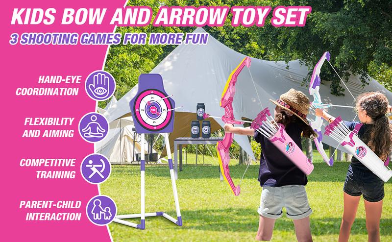 2 Pack Bow and Arrow for Kids, LED Light Up Archery Set with 24 Suction Cup Arrows, 2 Hanging Targets, 6 Score Targets & 2 Quiver,Sport Gifts for Girls，Christmas and Birthday Gifts