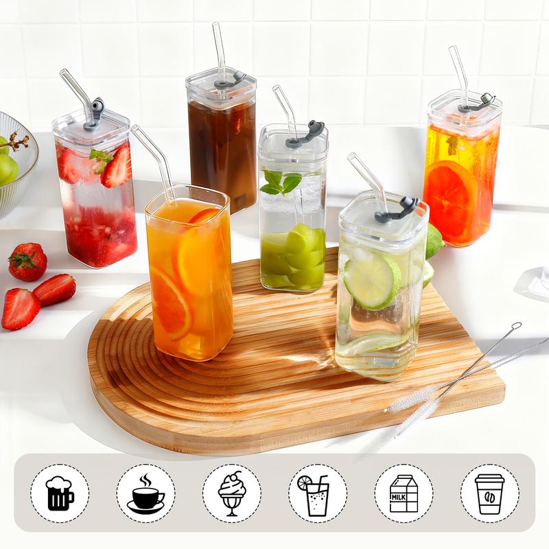 DWTS DANWEITESI 4-Pack Glass Cup and Straw Set - 13oz Portable Square Drinking Glasses for Water, Smoothies, Juices, Coffee & Beer, Stylish Drinkware, Reusable Tumbler Bottles DWTS DANWEITESI 4-Pack Glass Cup and Straw Set - 13oz Portable Square Drinking Glasses for Water, Smoothies, Juices, Coffee & Beer, Stylish Drinkware, Reusable Tumbler Bottles
