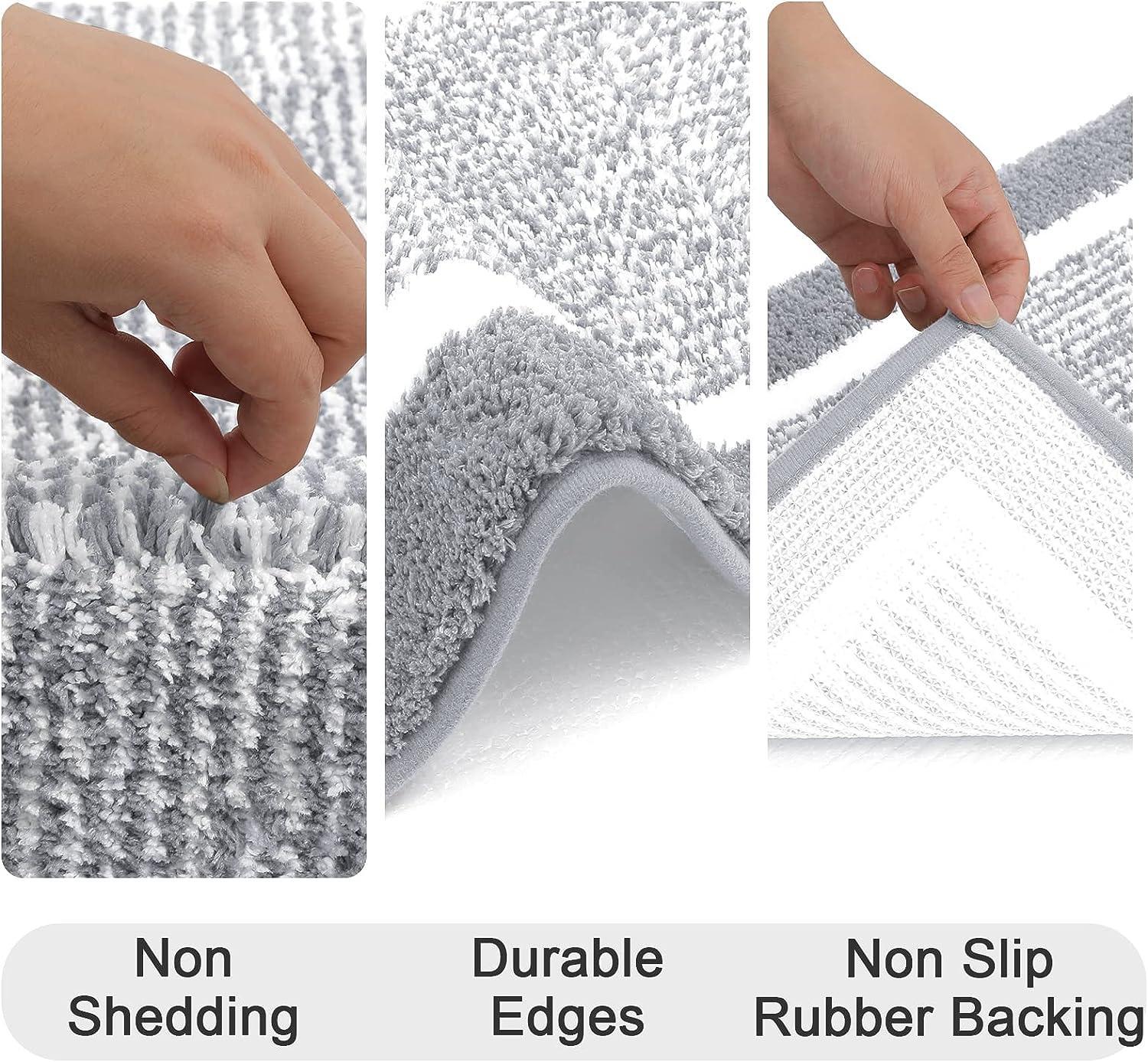 LOKHOM Bathroom Rug Sets, Non Slip, Absorbent Microfiber, Soft Farmhouse Bathroom Rug, Includes U-Shaped Toilet Mat, Shower, Machine Washable Home Goods Grey rug