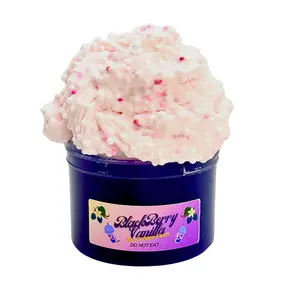 Bubbaboo Blackberry Vanilla Icecream Float 16 oz Clear Slime with Floam Topping Deep Berry Purple & White Foam Beads Fun Play Only - fun freebies with every order!