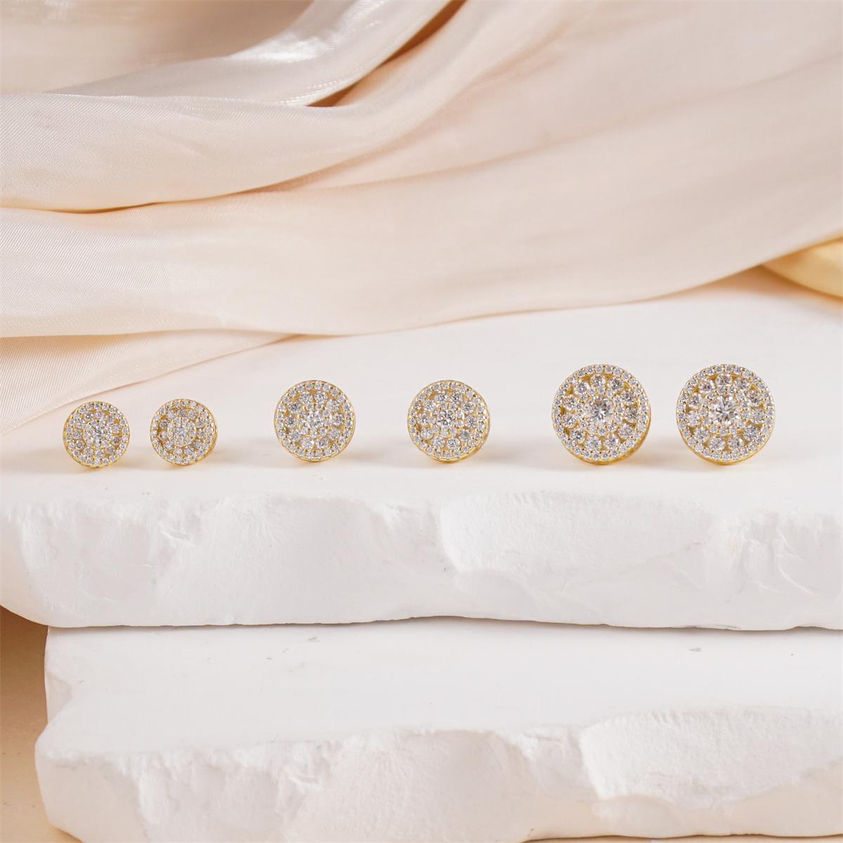 Delzzad 18K Gold-Plated Hip Hop Bling Out Circular Stud Earrings Lab-Created Moissanite Stud Earring S925 Sterling Silver Moissanite Jewelry Perfect Birthday Mother’s Day Christmas Gift for Men Women Wedding Set