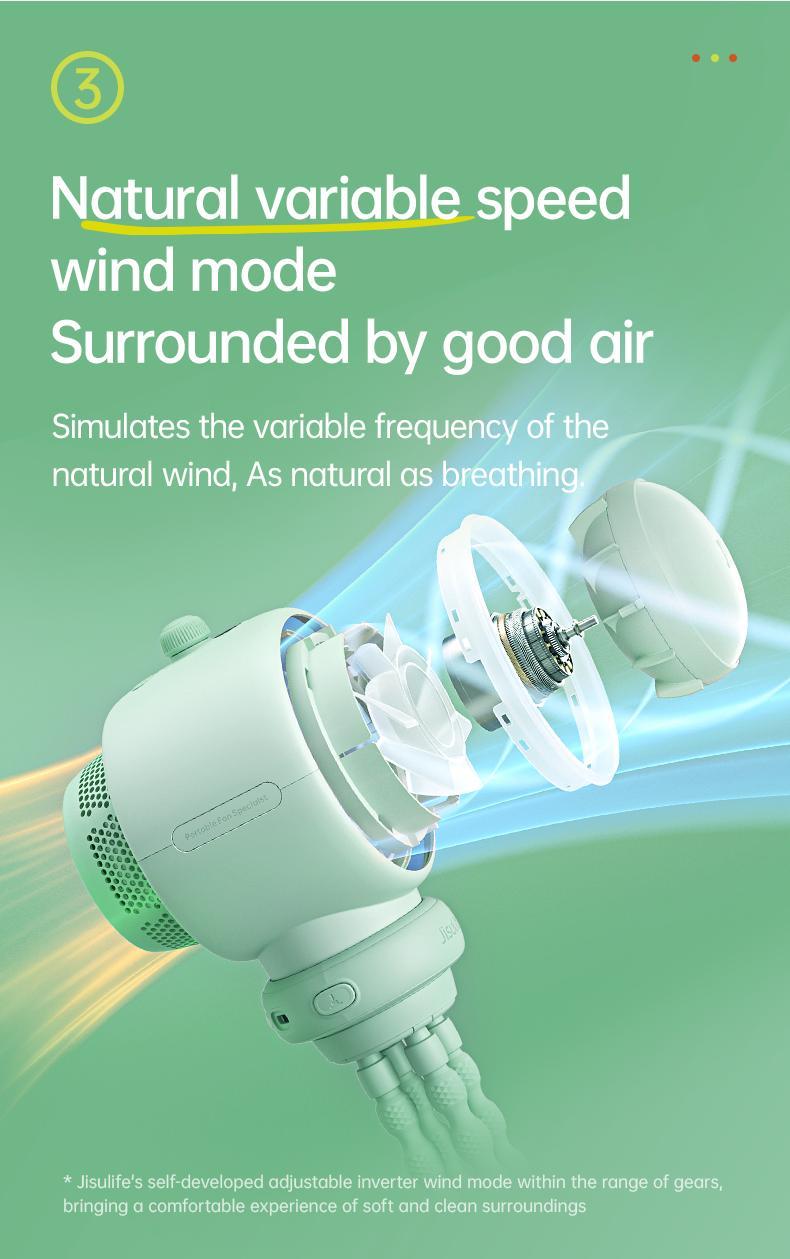 JISULIFE Stroller Fan Life2 Portable Baby Crib Fan with 100 Speeds Air Purify & Air Turbo Tech Bladeless Battery Powered for Home Office & Camping - Rubber