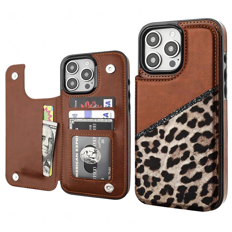 Stylish Leopard print Pattern Phone Cases Compatible For With iphone 17 16 15 14 13 12 PRO PLUS MAX AIR PU Black Brown Pink Durable Flip High quality Leather Credit Card Bag Holder Mother Gift Wallet Shockproof Anti-Drop Full Protection Shell Cover
