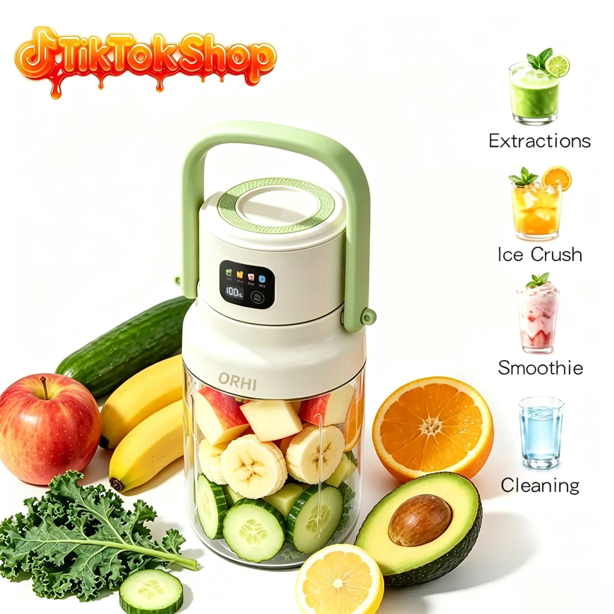 ORHI 44oz Portable Blender for Smoothies & Shakes, Cordless Personal Blender with 4-in-1 LED Display, USB Rechargeable Ice Crushing Blender, BPA-Free Large Capacity Smoothie Maker for Protein Drinks, Healthy Beverages, Gym, Travel & Home Kitchen juicer