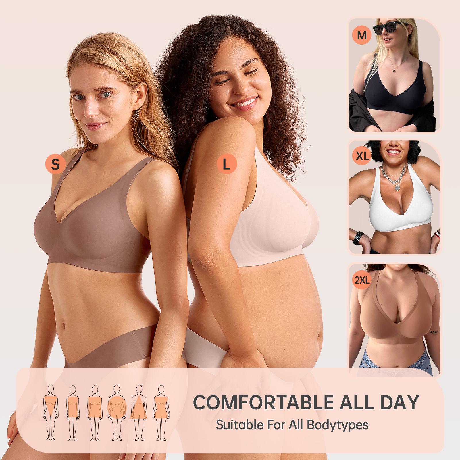 OEAK Womens Wireless Seamless Bras Deep V No Underwire Push Up Jelly Bras Supportive Full Coverage Bralettes Plunge T Shirt Bra