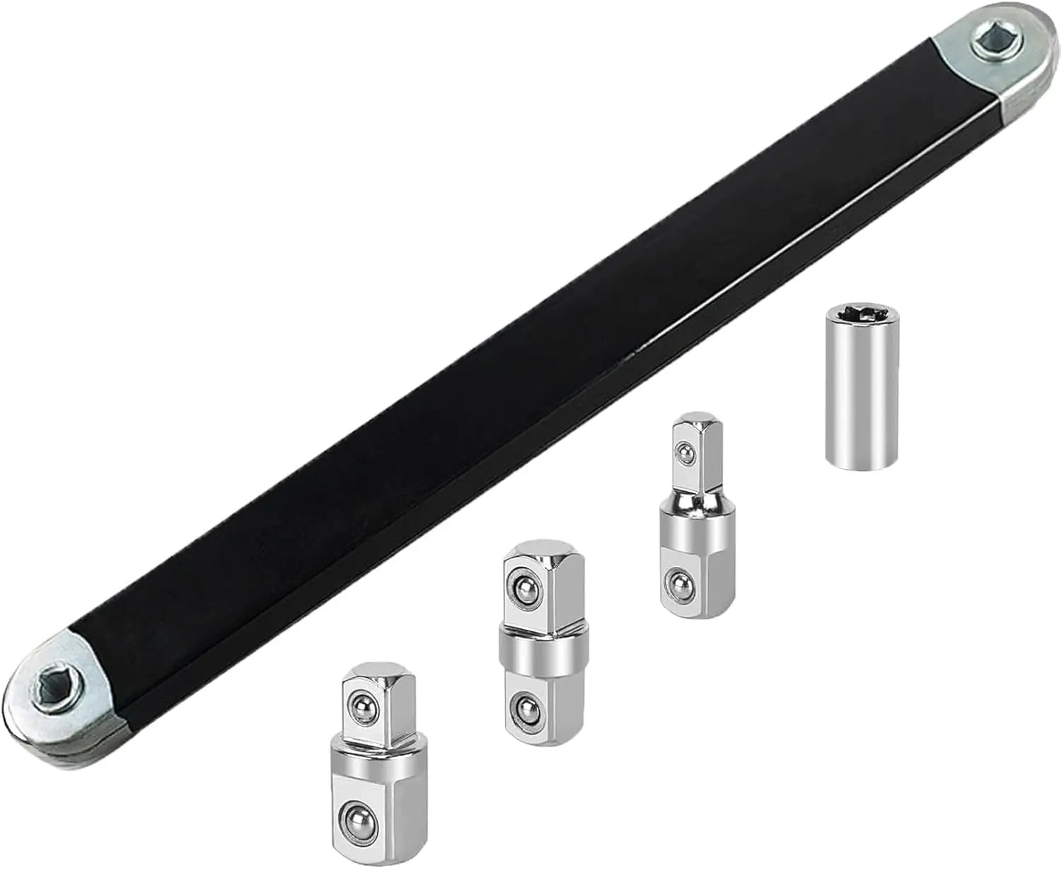 Offset Extension Wrench, Extended Universal Ratchet Wrench, Multifunctional Tight Reach Extension Wrench Set With 1/2",1/4" And 3/8" Square Drive Adapters, Wrench Extender Tool