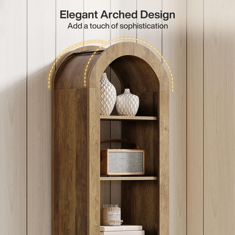 LITTLE TREE 74.8" Tall Arched Bookshelf, 6-Tier Narrow Open Bookcase, Floor Standing Corner Display Shelves Storage Organizer for Small Space, Home Office, Living Room LITTLE TREE 74.8" Tall Arched Bookshelf, 6-Tier Narrow Open Bookcase, Floor Standing Corner Display Shelves Storage Organizer for Small Space, Home Office, Living Room
