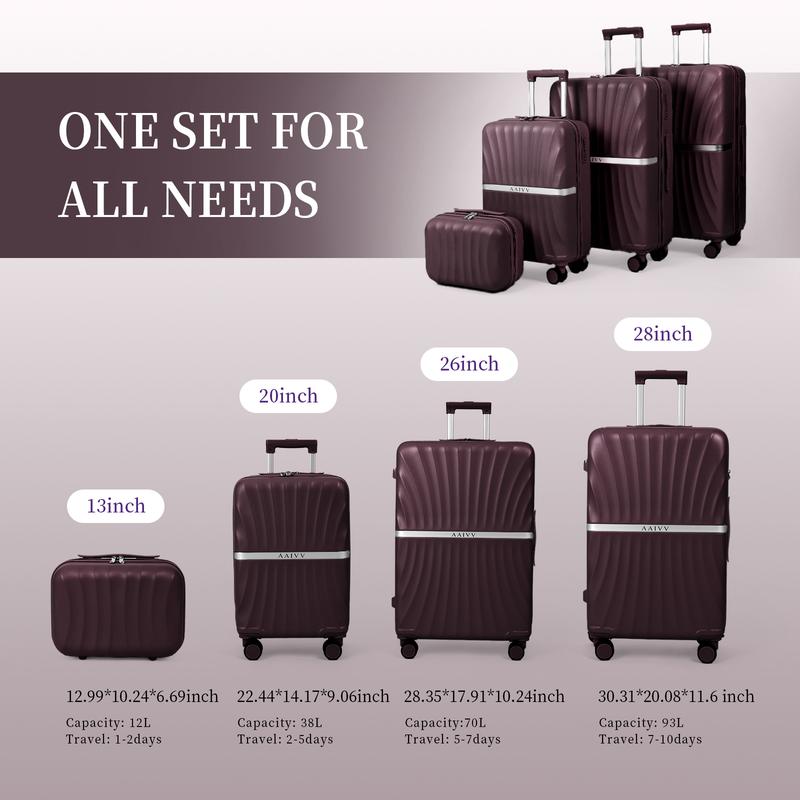 AAIVV 4 Piece Luggage Sets, Double Spinner Wheels, Expandable, TSA Lock Durable Suitcase Set, Traveling Bag, Luggage Sets (13/20/26/28in) AAIVV 4 Piece Luggage Sets, Double Spinner Wheels, Expandable, TSA Lock Durable Suitcase Set, Traveling Bag, Luggage Sets (13/20/26/28in)