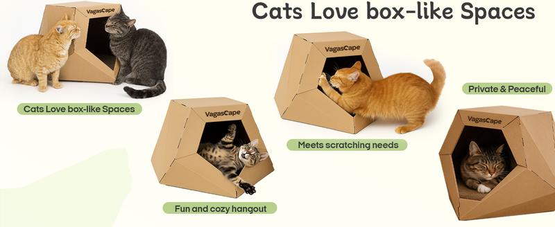 Vagascape DIY Cat House, DIY Origami Hand-Painted Cat House, Scratch-Resistant Kraft Paper Material, Foldable Washable Pet House, Ped Bedding, A Special Gift Just for Your Pet