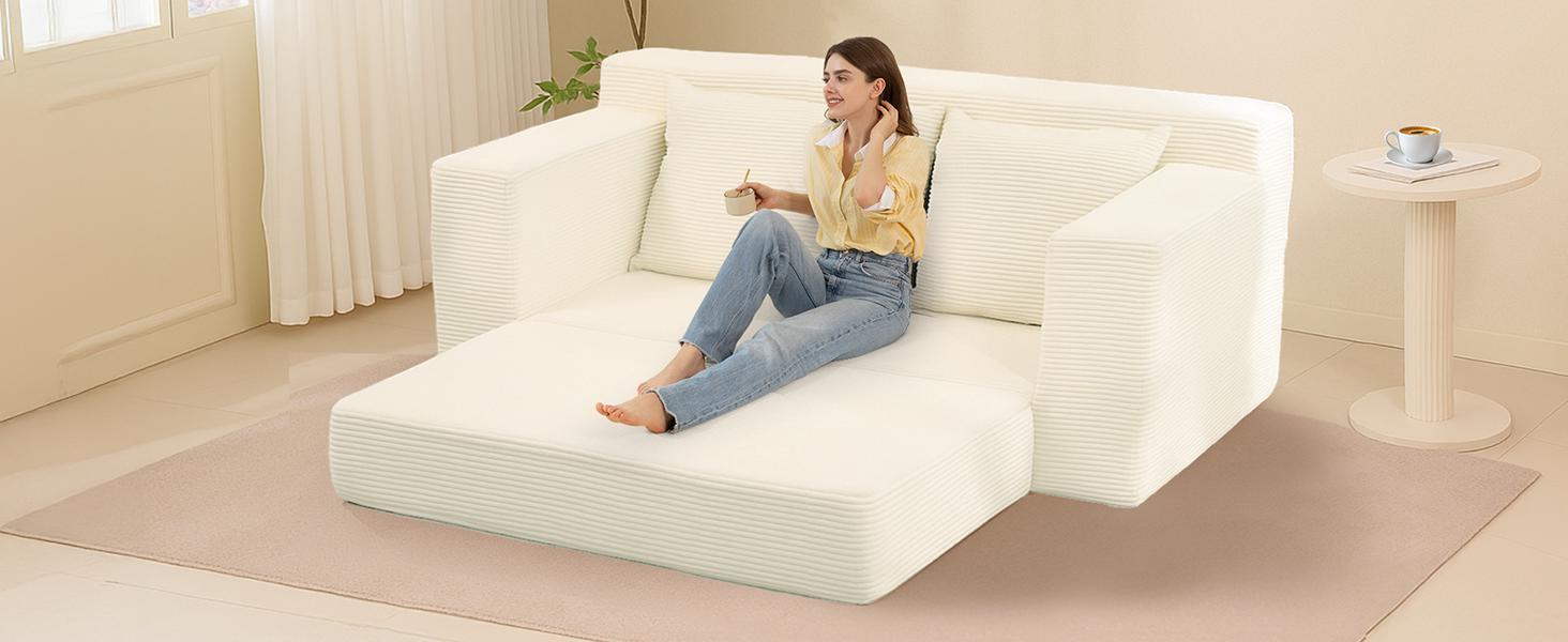 Winzoo Convertible Sofa Bed 3 in 1 Loveseat Folding Couch Bed Foldable Chaise Lounge Chair Floor Futon Sleeper Corduroy with 4 Pillows for Living Room