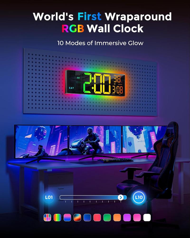 <Valentine's Day Gifts> EASYERA 12"&16.5" Large Digital Wall Clock with Remote Control, RGB Atmosphere Lights with 11 Scenes Mode, Dual Alarms with Big LED Display, Livingroom, Teacher Classroom, Office, Game Auto Dst Adjustment Timer Clock <Valentine's Day Gifts> EASYERA 12"&16.5" Large Digital Wall Clock with Remote Control, RGB Atmosphere Lights with 11 Scenes Mode, Dual Alarms with Big LED Display, Livingroom, Teacher Classroom, Office, Game Auto Dst Adjustment Timer Clock