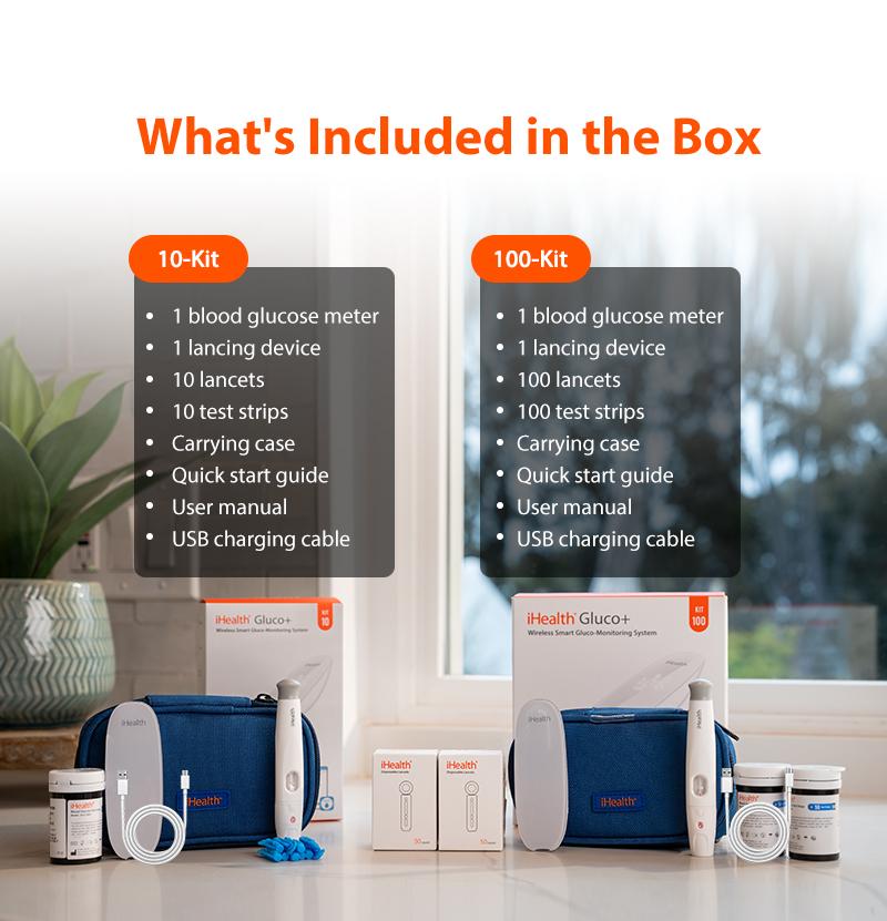 iHealth Blood Sugar Monitor Portable Glucose Meter Free App Finger Glucose Test Diabetes Accessories Strips Lancets Lancing Device Healthcare Kit