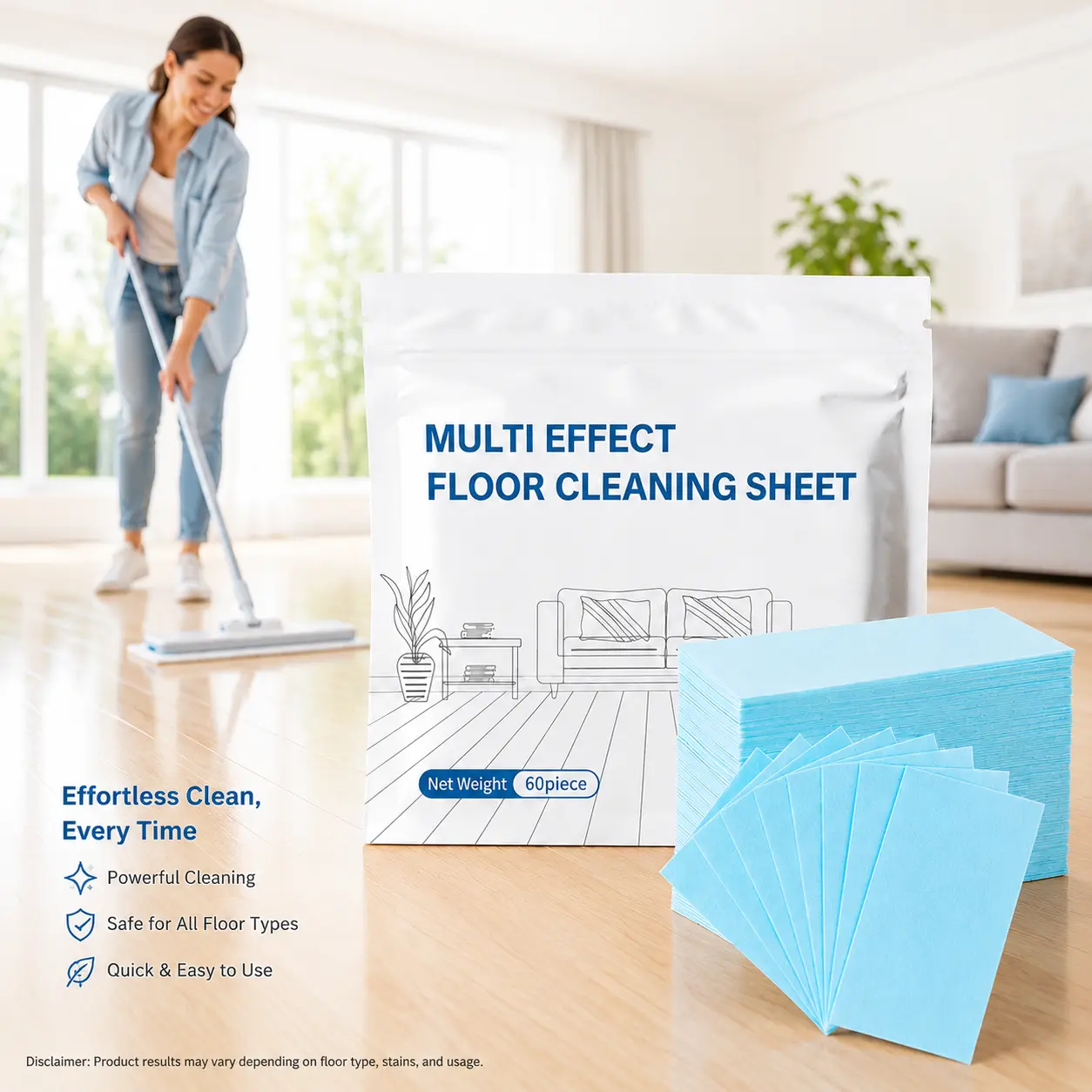 100-Piece Powerful Antibacterial Cleaning Tablets - Multi Purpose Cleaner, Water Dissolve Fresh Cleaning Products, Clean Floors Solution for Hardwood, Laminate, Tile Home Supplies