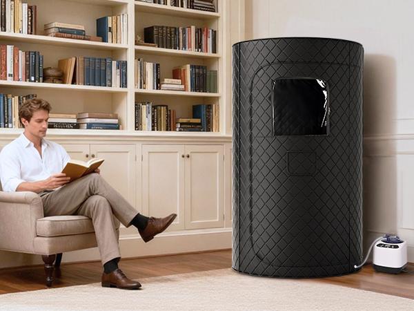 Syvio Portable Sauna Box for Relaxation, Detoxification, Steam Sauna Tent for Home with 3.0L Steamer, Folding Chair, Remote Control, Doormat, 9 Levels, 3.6' x 3.6' x 5.9', Circular