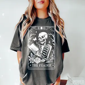 The Reader Tarot Card Shirt, Skeleton Reading Shirt, Unisex Tarot Card Shirt, Book Lover Gift, Bookish Gift,Tarot Lover Gift