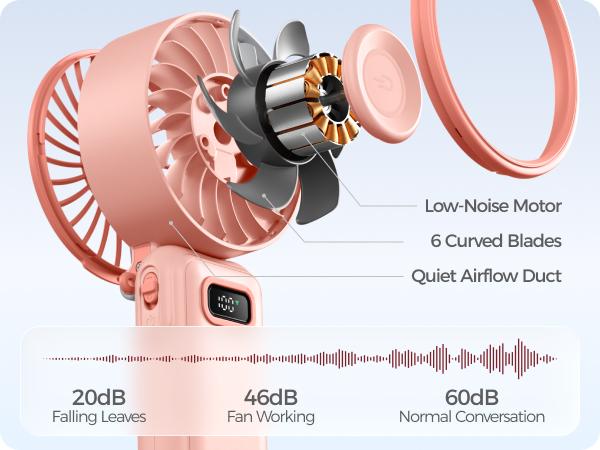 Diveblues Portable Handheld Fan with Lanyard, USB Rechargeable Small Fan with Adjustable 100 Speeds & LED Power Display, Foldable Personal Fan for Office Bedroom Outdoor Travel Camping