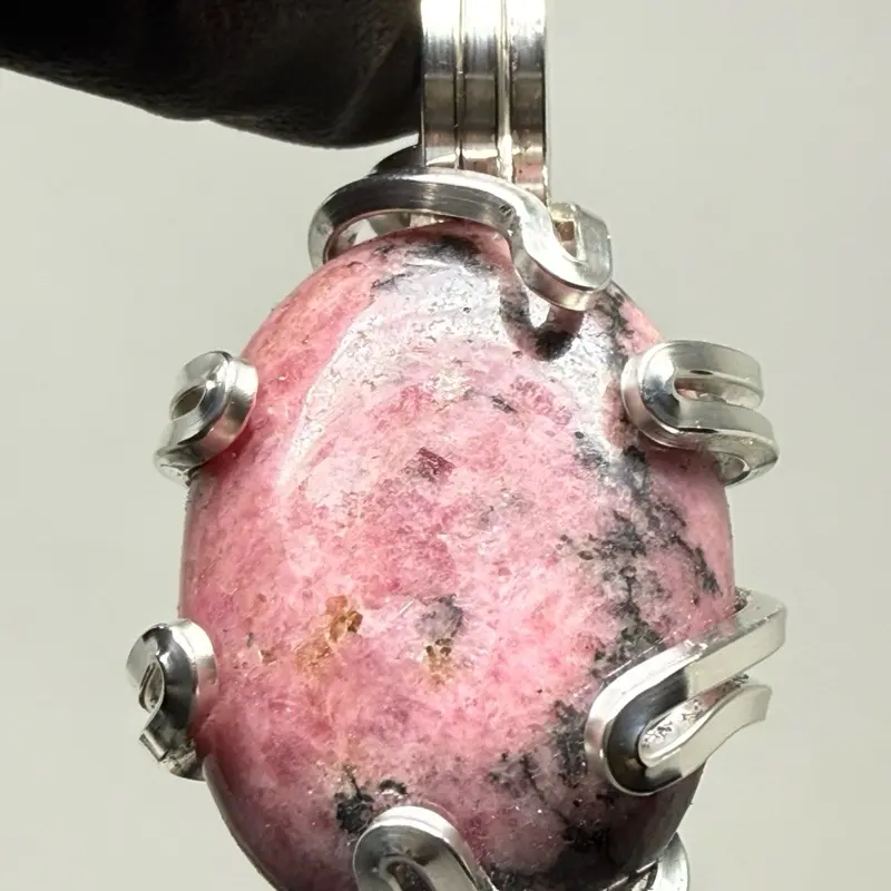 Rhodonite Sterling Silver PENDANT Unique Artisan Crafted Design 925
