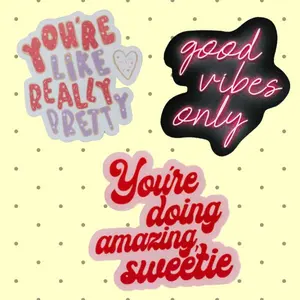 Cute Retro Vinyl Sticker books Set (3PCS), Amazing Sweetie Quote, Good Vibes Neon Light, Pretty Cookie Meme, Waterproof Laptop, Phone Decals
