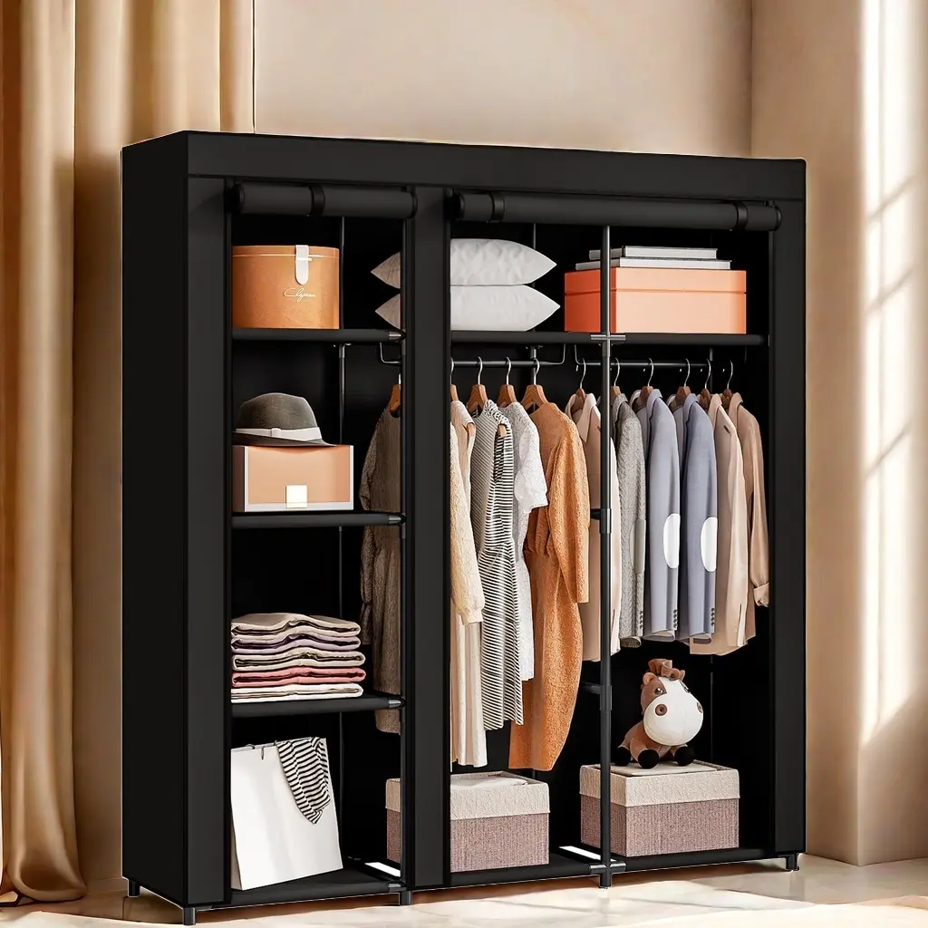 51-Inch Rectangle Portable Armoire Wardrobe - Waterproof Non-Woven Fabric Clothes Storage Rack, Hangable Folding Organizer, Storage Armoires Cabinet for Bedroom Home Use, Room Decor, Assembly Required