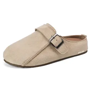 Women's Suede Mule Clogs Adjustable Buckle Slip On Flats Comfort Footbed Indoor Outdoor Shoes for Casual Daily/Office Wear