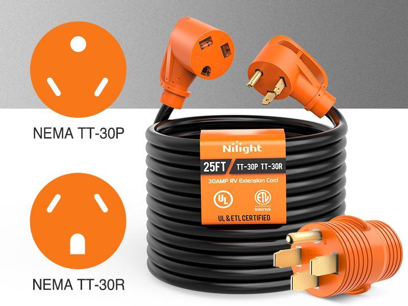 Nilight 25FT 30 Amp RV Extension Cord with Adapter 50Amp to 30Amp 125V Heavy Duty 10/3 Gauge Pure Copper STW Wire UL ETL Listed 3 Prong TT-30P TT-30R Weatherproof Suit for Generators Campers Nilight 25FT 30 Amp RV Extension Cord with Adapter 50Amp to 30Amp 125V Heavy Duty 10/3 Gauge Pure Copper STW Wire UL ETL Listed 3 Prong TT-30P TT-30R Weatherproof Suit for Generators Campers