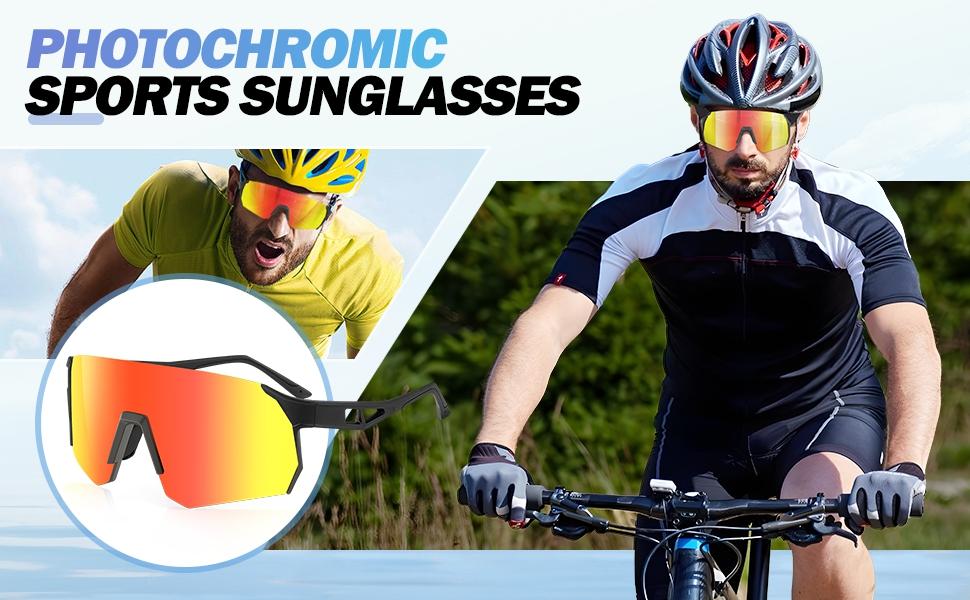 Photochromic Lens Sunglasses - UV Reactive Sports Glasses TR90 Nylon Frame Adjustable Tint Unisex Design Ideal for Cycling Running Outdoor Activities