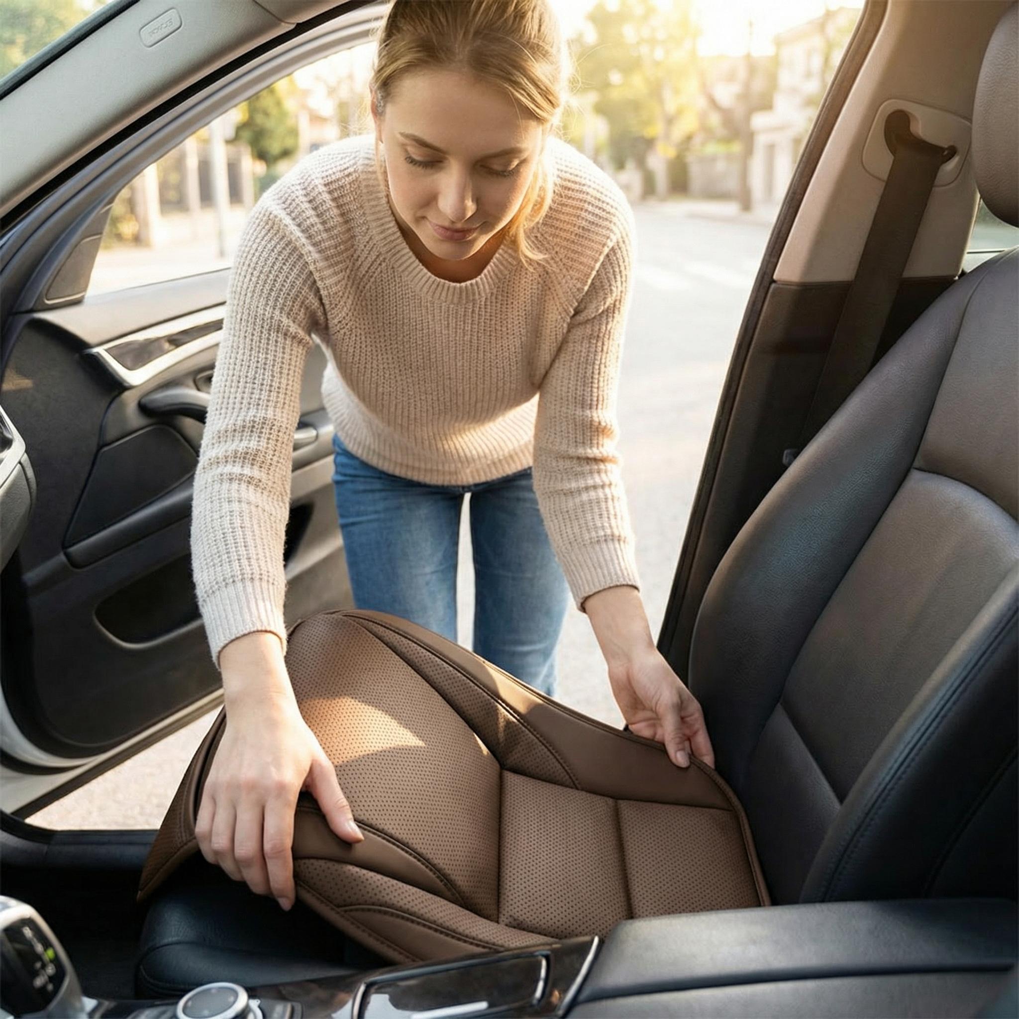 1 Piece For Chevrolet Car Front Seat Cover Protector Waterproof Breathable Five Layer Napa Leather Sit Cushion Pad Mat with Storage Bag Comfortable, Ergonomic Dual Support for Waist & Legs, Universal Fit for Car Sedans SUVs Pickups Trucks