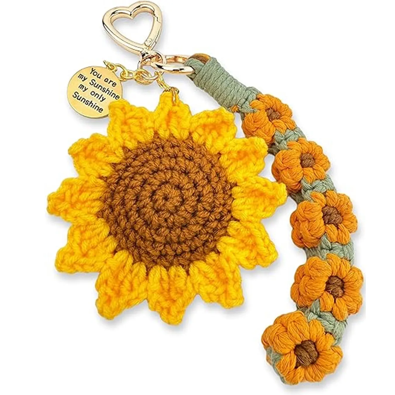 Handmade Crochet Sunflower Keychain for Women, Cute Emotional Support Gift with Daisy Wristlet, Inspirational Bag Charm, Key Charms for Friend Mom Daughter, Keychain Decor