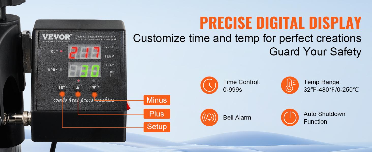 VEVOR Heat Press Machine,  15 x 15 inch, 2 in 1 Heat Transfer Machine with Hat Press, 360° Swing Away T-Shirt Pressing Machine, Digital Precise Control, Fast Even Heating for T-Shirts/Hats/Caps, Black