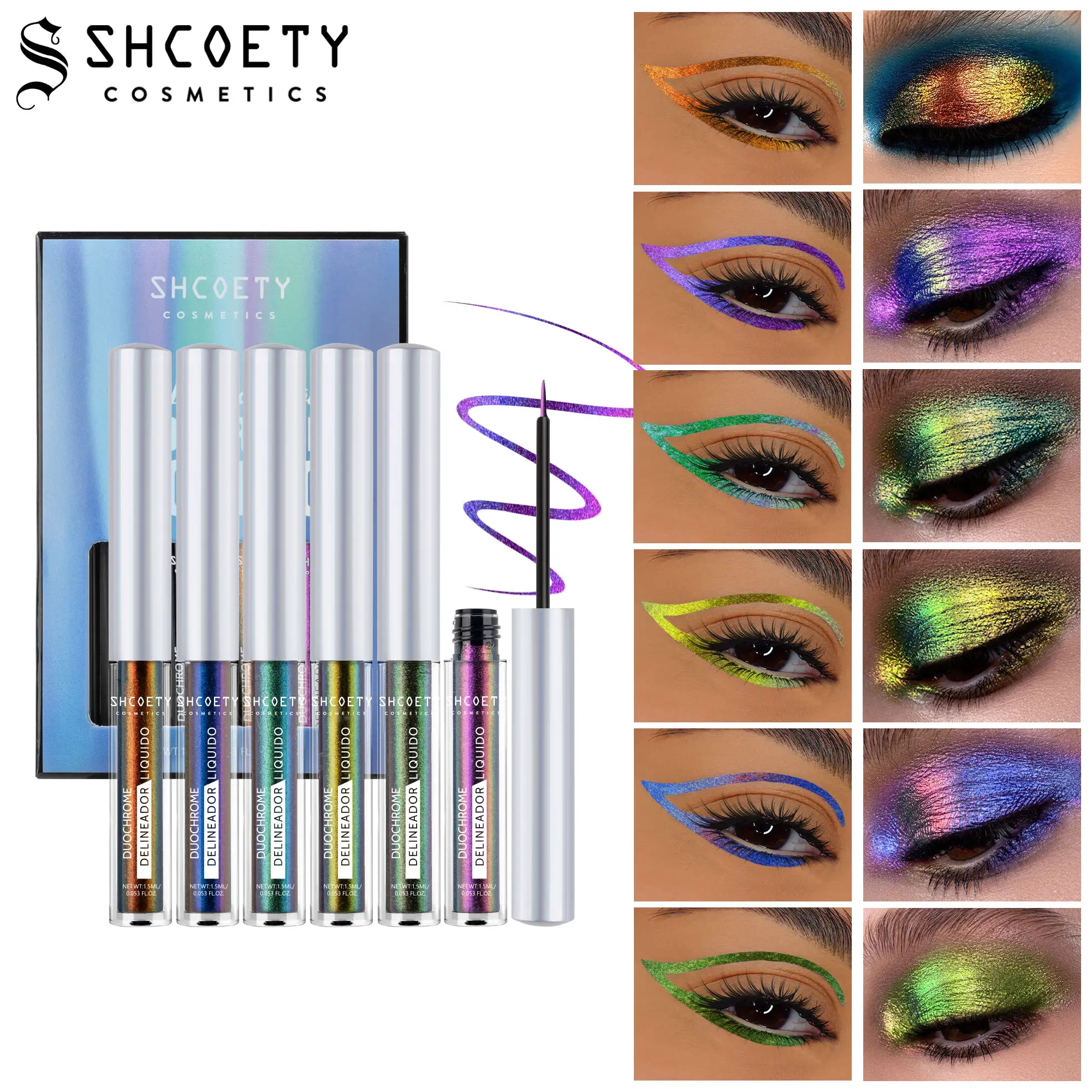 6 Color-Shift Chameleon Eyeshadow Stick, 1-Swipe Cosmetic for Busy Lifestyles - All-Day Sparkle, Buildable Shimmer, Quick Eye Looks, Neutral Duochrome Fine Glitter Palette Compatible